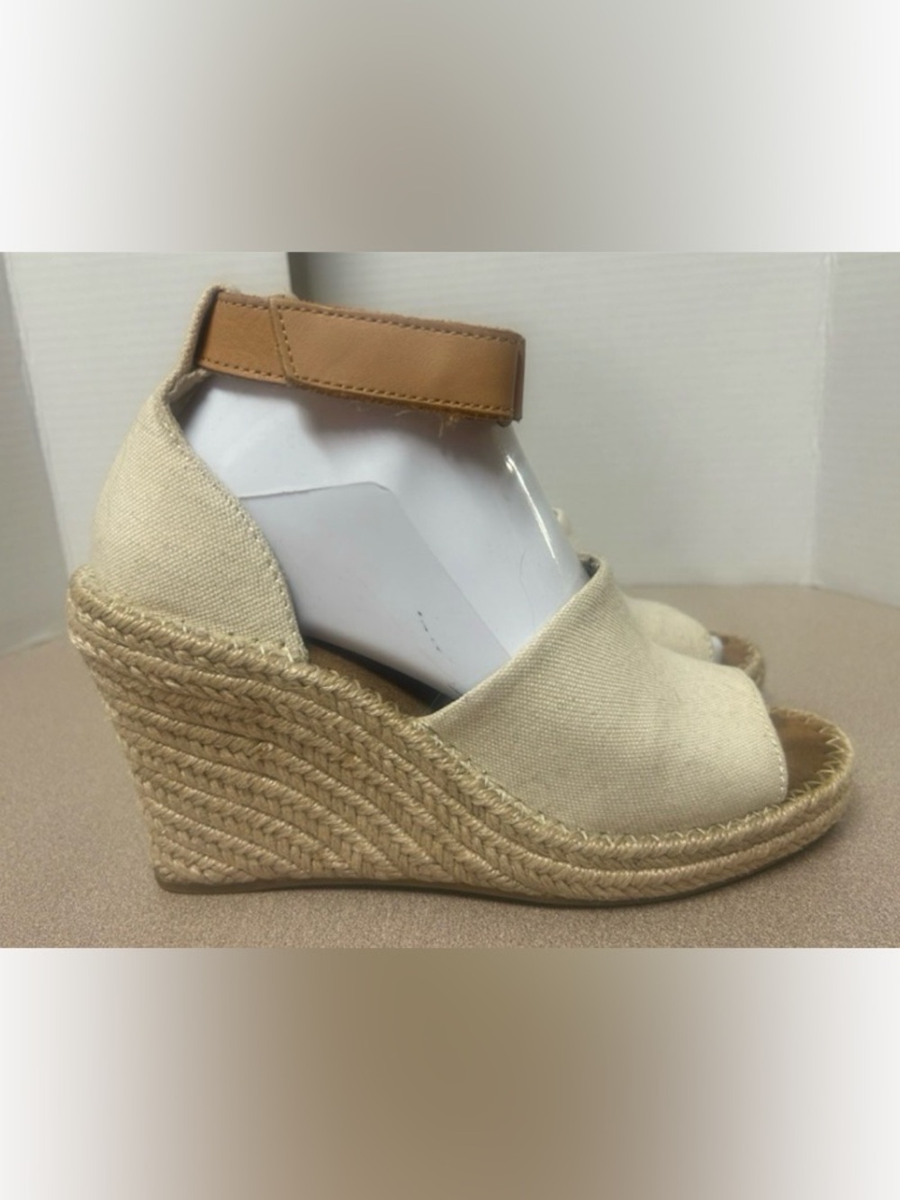 Toms Women's Beige Espadrille Wedge Sandals with Ankle Strap size 8